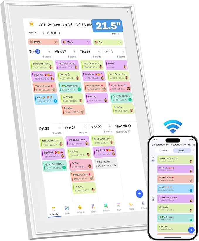 Canupdog 21.5 Inch Digital Calendar, Electronic Planner & Chore Chart with 1920x1080P IPS Touchscreen, Task Rewards System, Interactive Display for Family Schedules Gifts for Women Mom