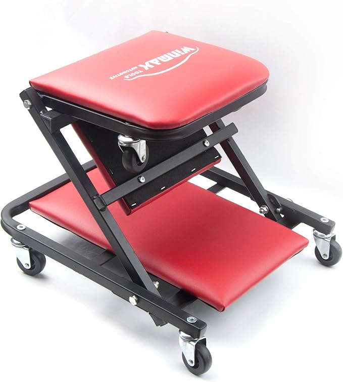 WINTOOLS 41" Foldable Heavy Duty Z Creeper Seat Rolling Chair Mechanics Garage 2 in 1 Work Bench