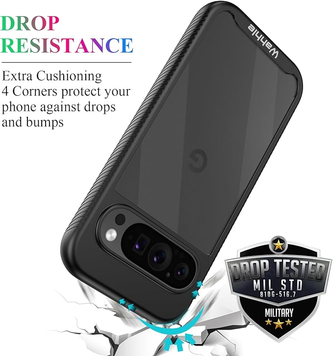 wahhle Compatible with Google Pixel 9 Pro XL Case, Built in Screen Protector Full Body Shockproof Slim Fit Bumper Protective Phone Cover Men Women-Black/Clear