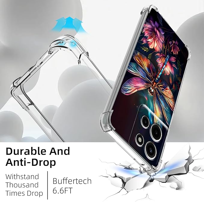 for Moto G Stylus 5G 2025 Clear Phone Case, Lightweight Transparent TPU, Shockproof Four Corner Anti-Fall Case 6.8" for Moto G Stylus 5G 2025 with Screen Protector, Colorful Dragonfly