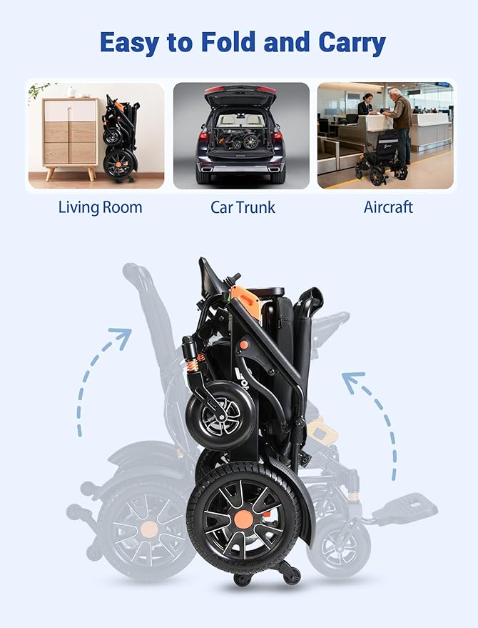 Aotedor Electric Wheelchairs for Adults,Equipped with 2 Packs Safe Side Slide-in Batteries 20 Miles Travel Range All Terrain Motorized Wheelchair for Seniors Airline Approved (Black-Orange)