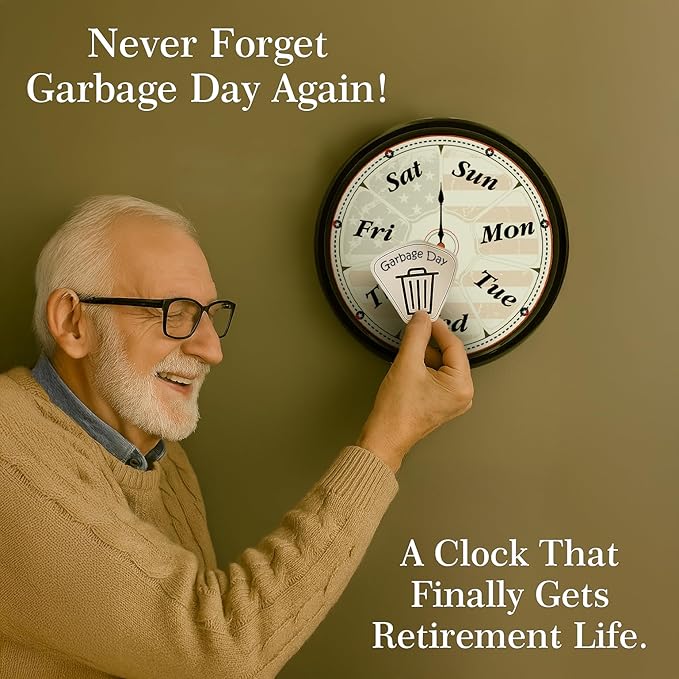 Retirement Gifts for Men, Day of The Week Clock, Funny Grandpa Gifts, Day Clocks for Seniors Grandparents Patriotic Living Room Decor