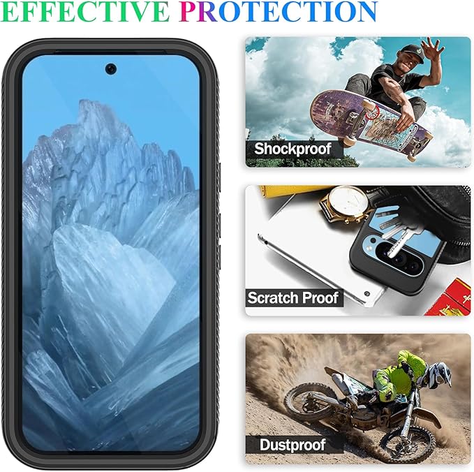 wahhle Compatible with Google Pixel 9/9 Pro Case, Built in Screen Protector Full Body Shockproof Slim Fit Bumper Protective Phone Cover for Men Women-Black/Clear