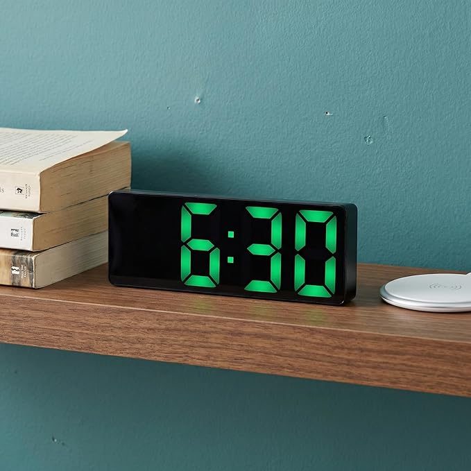 Large Digital Alarm Clock Big Numbers for Seniors & Visually Impaired, 3-Level Dimmable Brightness, Snooze, Used by Plugging for Bedroom, Office, Dorm 6.3" L x 1" W x 2.4" H Green