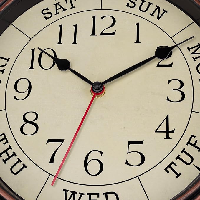 Foxtop Day of The Week Wall Clock for Seniors, 14 Inch Classic Silent Day Wall Clock for Office Home, Ideal Retirement Gift for Men & Women (Bronze)