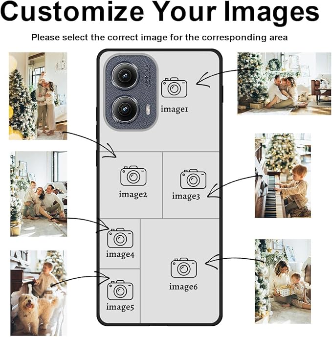 Design Your Own Case for Motorola Moto Edge 2024, Custom Personalized Photo Collage Text Cover, Customized Picture Shockproof Protective Soft Slim Silicone Case, Gift for Birthday, Black