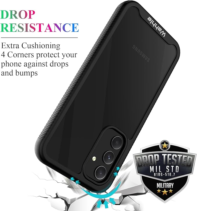 wahhle Compatible with Samsung Galaxy A54 Case, Built in Screen Protector Full Body Shockproof Slim Fit Bumper Protective Phone Cover for Samsung A54 5G Men Women-Black/Clear