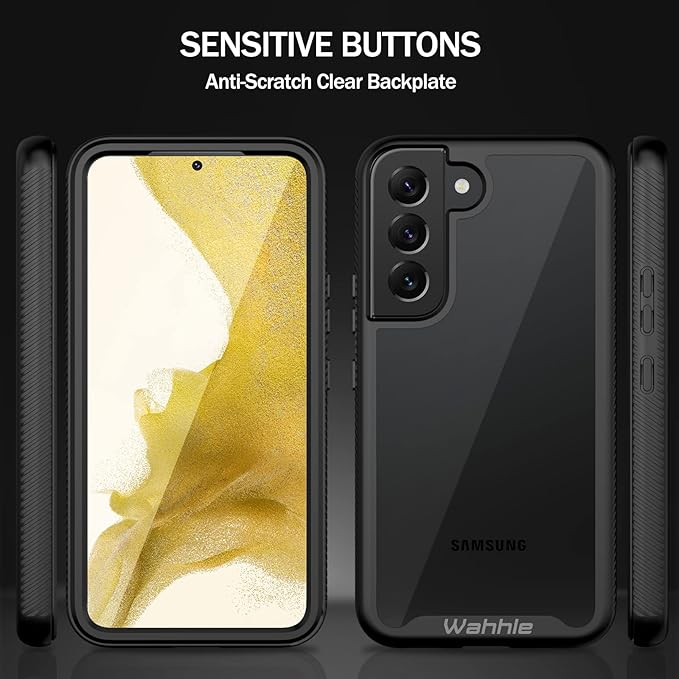 wahhle Compatible with Samsung Galaxy S22+ Plus Case, Built in Screen Protector Full Body Shockproof Slim Fit Bumper Protective Phone Cover for Samsung S22+ Plus 5G-Black/Clear