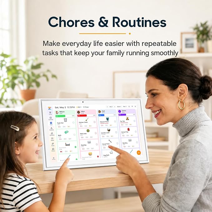 15.6" Digital Calendar & Smart Wall Planner: Electronic Touchscreen Display for Family Schedules, Chore Chart & Meal Planning - Cloud Auto-Sync, No Subscription, Wall Mount Included
