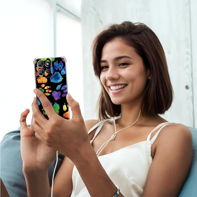 for Moto G Power 5G 2025 Clear Phone Case, Lightweight Transparent TPU, Shockproof Four Corner Anti-Fall Case 6.6" for Moto G Power 5G 2025 with Screen Protector, Colorful Paws