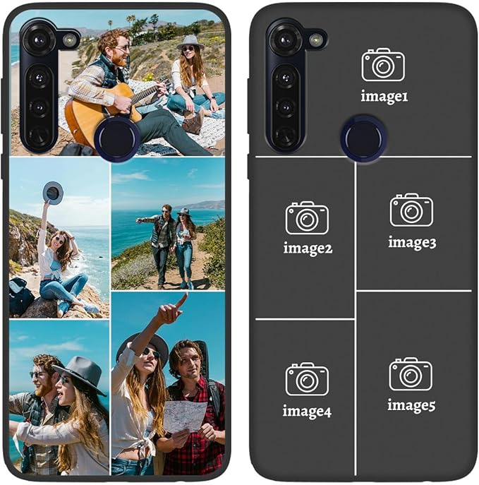 Customized Photo Case for Motorola Moto G Stylus 2020 6.4 inch, Personalized Collage Design Phone Cover, Custom Picture Black Silicone Soft Slim Rubber Case, Gift for Couple Lover Bestie