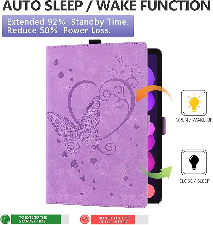 Dteck for iPad mini (A17 Pro/A15) 7/6th Generation Case 2024/2021 Release (8.3"), PU Leather Protective Case with Auto Sleep Wake & Stand Function/Card Slots, Lightweight Cute Case, Butterfly Purple