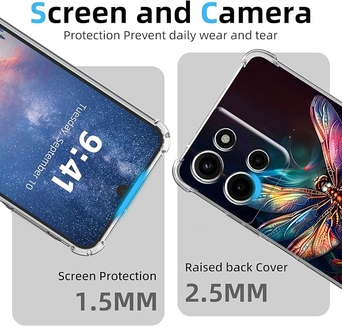 for Moto G Stylus 5G 2025 Clear Phone Case, Lightweight Transparent TPU, Shockproof Four Corner Anti-Fall Case 6.8" for Moto G Stylus 5G 2025 with Screen Protector, Colorful Dragonfly