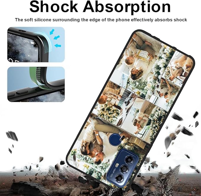 Design Your Own Case for Motorola Moto G Play 2023, Custom Personalized Photo Collage Text Cover, Customized Picture Shockproof Protective Soft Slim Silicone Case, Gift for Birthday, Black