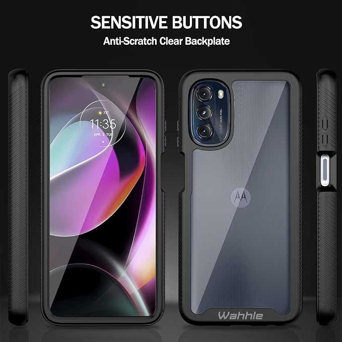 wahhle Compatible with Moto G 5G 2022 Case, Built in Screen Protector Full Body Shockproof Slim Fit Bumper Protective Phone Cover for G 5G 2022-Black/Clear