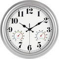 JENLYSTIME 13 Inch Outdoor Clock, Waterproof and Silent, with Thermometer and Hygrometer, Large Numbers for Easy Reading, Perfect for Home,Office,Bedroom,Kitchen,Porch,Garden,Pool(Silver)