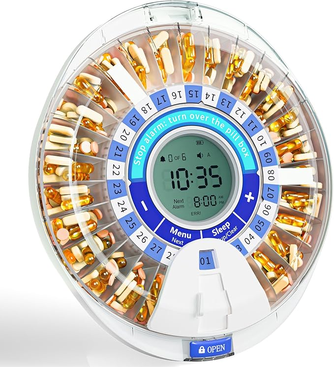 Windtrace Automatic Pill Dispenser for Elderly, Electronic Pill Organizer with Alarm & Light, 28 Day Smart Timed Medication Dispenser, Timed Pill Dispenser Machine for Prescriptions & Vitamins
