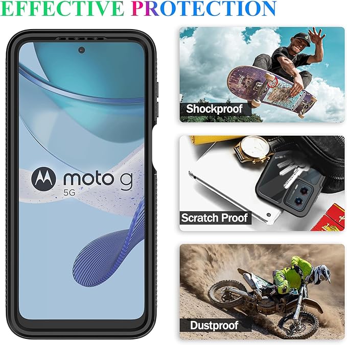 wahhle Compatible with Moto G 5G 2023 Case, Moto G Power 5G 2023 Case, Built in Screen Protector Full Body Shockproof Slim Fit Bumper Protective Phone Cover for Men Women-Black