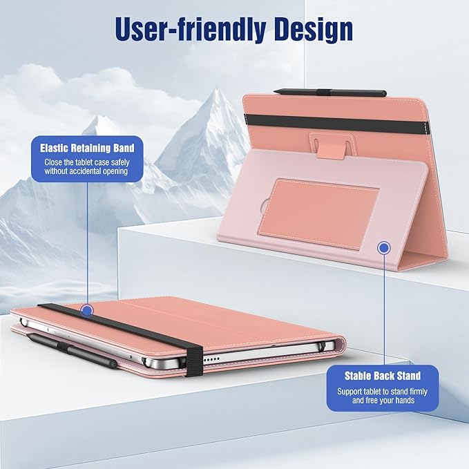 TiMOVO Universal Case for 10.1 Inch Android Tablet with Pen Loop, Lightweight Folding Stand Cover with Hand Strap for All 9.6"-11" Touchscreen Tablet, Puff Pink