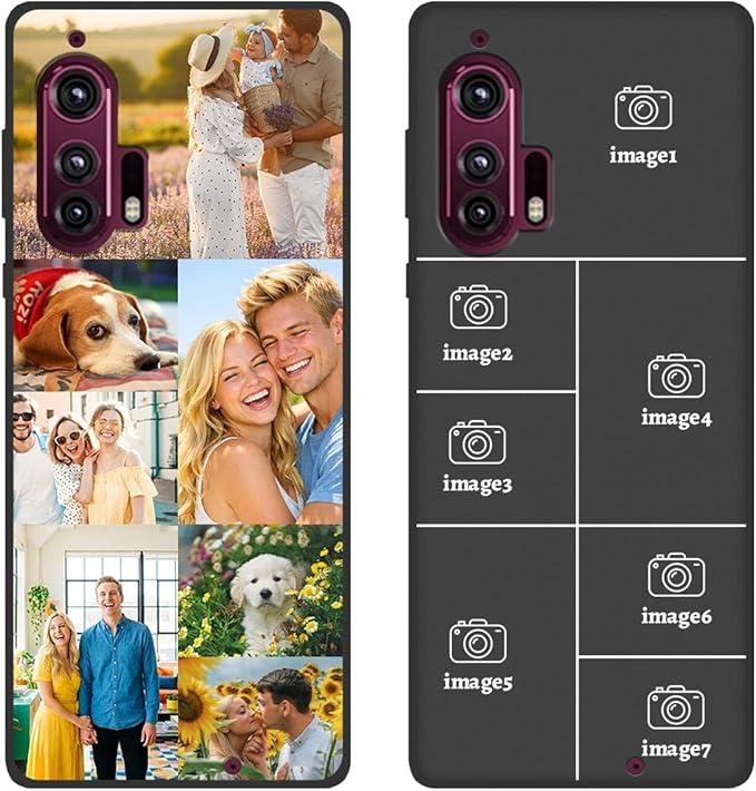Custom Personalized Case for Motorola Moto Edge Plus 2020 6.7 inch, Customized Multiple Photos Collage Text Phone Cover, Full Body Shockproof Soft Silicone Case, Anti-Scratch, Wireless Charging, Black