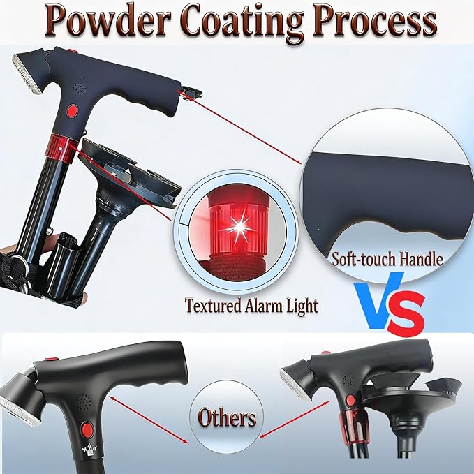 2026 New Smart Walking Cane for Men Women, 3-in-1 Upgrade Smart Walking Canes with Light and Alarm, Foldable Dual Handles, Adjustable Canes for Elderly,Seniors Veterans & Parents
