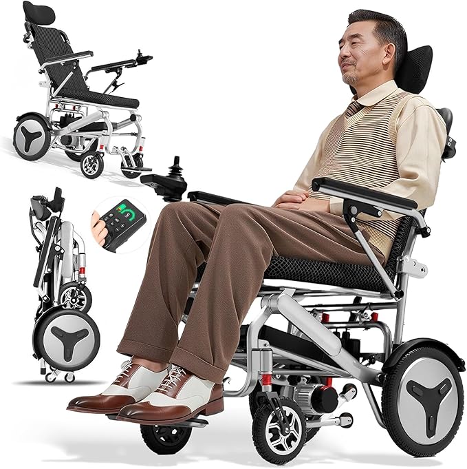 Ultra-Light Electric Wheelchair - Foldable Power Wheelchair Scooter with Magnesium-Aluminum Frame | 33LB Lightweight | 12-20 Mile Range | 300LBS Capacity, 400W Brushless Motors,12ah