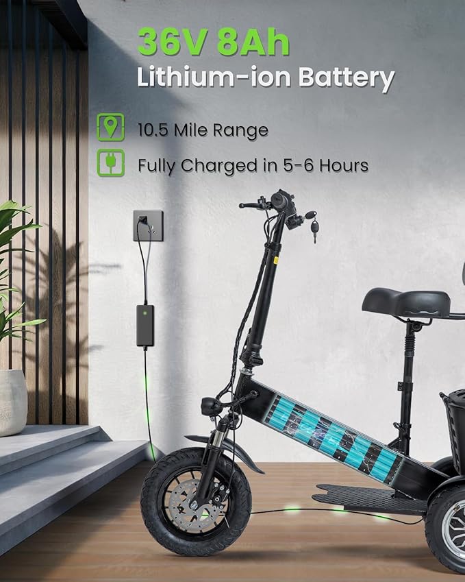 3 Wheel Mobility Scooter for Adults & Seniors, Lightweight Foldable Travel Scooter, 36V 500W Powerful Motors, 48 lbs Portable Design, Long-Range Electric Mobility Device, Supports up to 330 lbs
