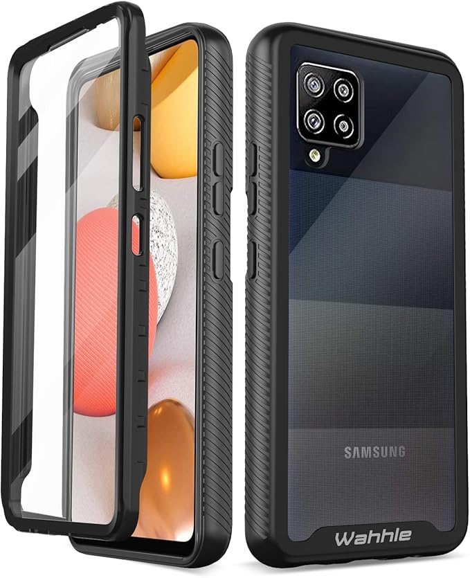 wahhle Compatible with Samsung Galaxy A42 5G Case, Built in Screen Protector Full Body Shockproof Slim Fit Bumper Protective Phone Cover for Samsung A42 5G Men Women-Black/Clear