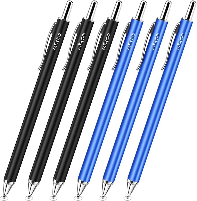 Mixoo Universal Stylus Pen for Touchscreen iPhone iPad Android Tablet Apple Kindle Switch Chromebook Galaxy All Touch Screens, Disc Stylus Pens for Touch Screens (6 Retractable (Black + Blue))