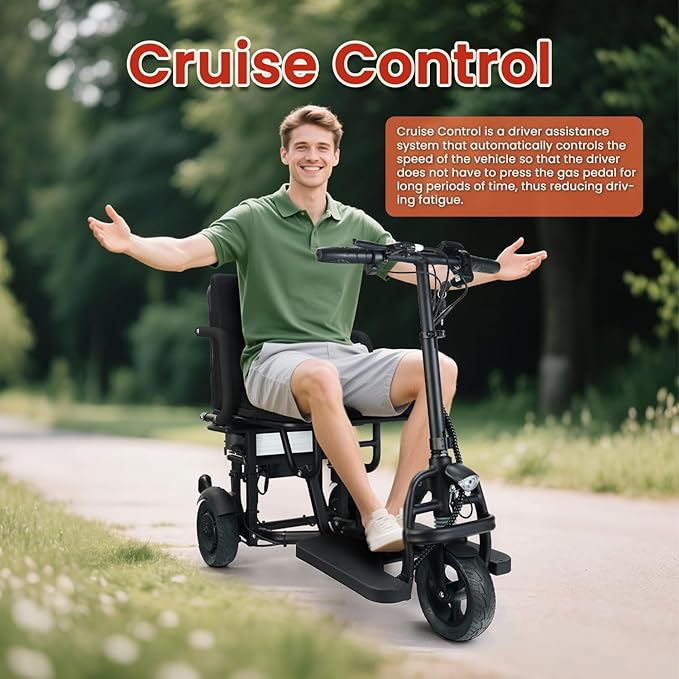 Upgraded Folding Mobility Scooters, 40MIles Longest Range Lightweight Motorized Mobility Scooter for Seniors, 3+1 Speed Mode, with Basket & Cup Holde, Dust Cover, No Assembly Required