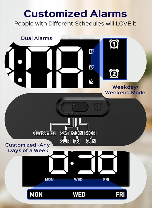 GOLOZA Digital Alarm Clocks for Bedrooms, Digital Clock with 4 Level Brightness +Off, Dual Customizable Alarms, USB Port, Power-Off Memory, Snooze, DST, 12/24H, Desk Clock for Kids Adults Elderly