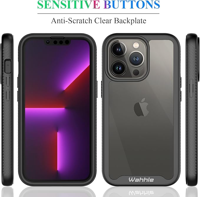 wahhle Compatible with iPhone 13 Pro Case, Built in Screen Protector Full Body Shockproof Slim Fit Bumper Protective Phone Cover 6.1'' Men Women-Black/Clear