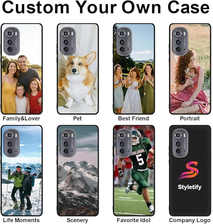 Custom Phone Case for Motorola Moto Edge 2022, Design Your Personalized Photo Logo Name Phone Cover, Slim Soft TPU Lightweight Silicone Black Case, Customized Gift for Birthday Christmas