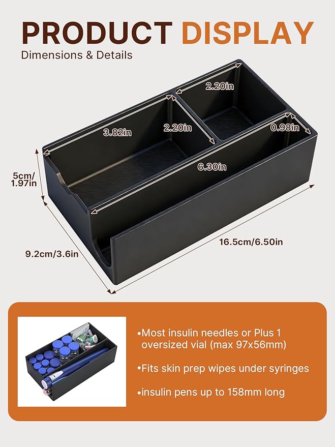 Insulin & Peptide Storage Case, Heavy Duty Peptide Case Suitable for Fridge and Freezer, Vial Holder for Peptides & Diabetic Supplies(Black)