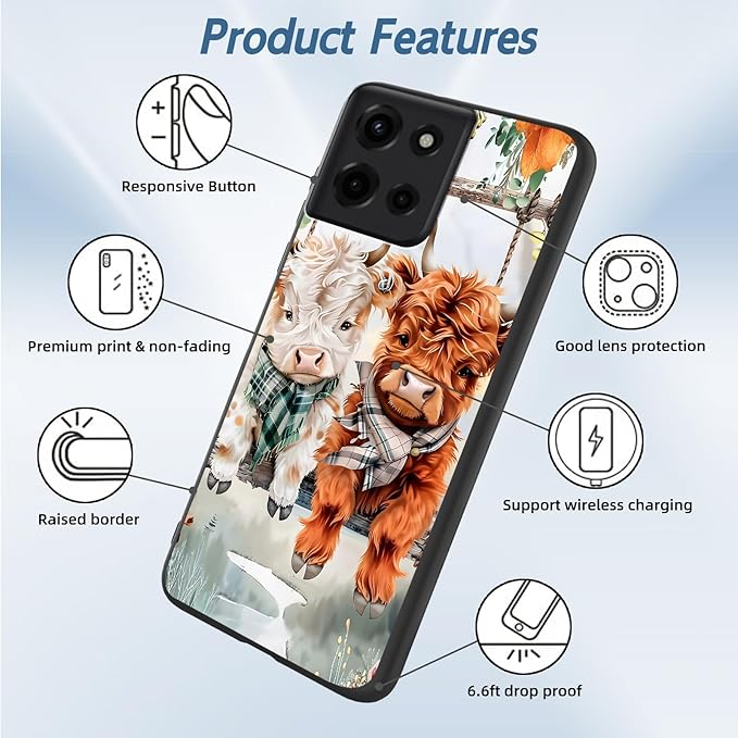 for Moto G 5G 2025 Phone Case, Soft TPU Shockproof Full Body Protection Cover 6.7" for Moto G 5G 2025, Lightweight Compatible Wireless Charging, Cute Highland Cows