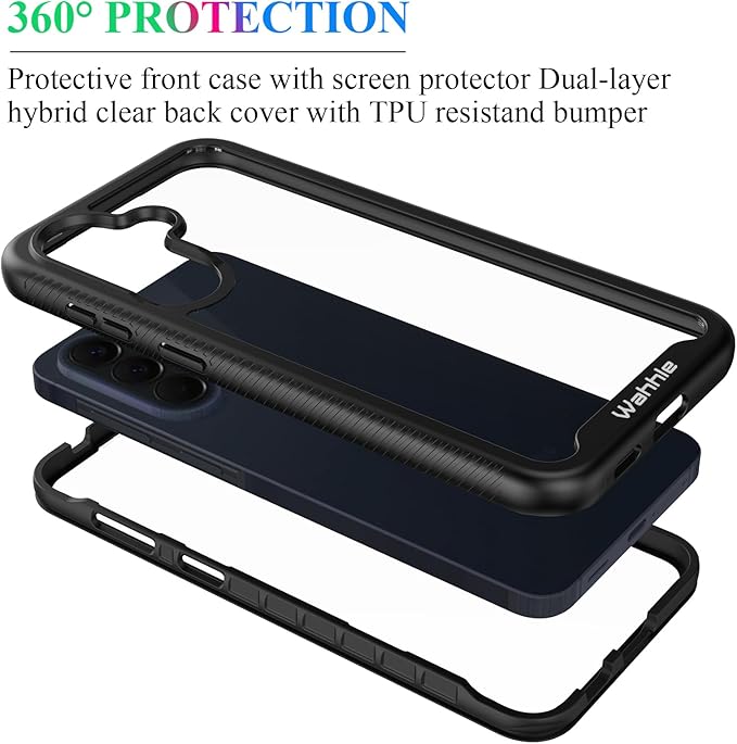 wahhle Compatible with Samsung Galaxy A57 5G Case, Built-in Screen Protector Full Body Shockproof Slim Fit Bumper Protective Phone Cover for Men Women - Black/Clear