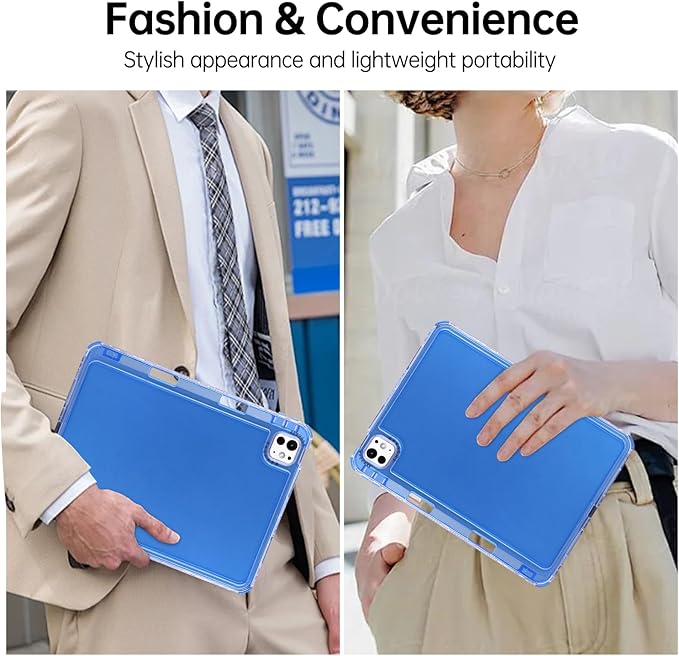 Dteck for iPad Pro/Air 13" (M5/M4/M3/M2), Pro 12.9" (6th/5th/4th/3rd Gen) Clear Case with Pencil Holder/Screen Protector Film/Stylus, 3 Layers Protective Lightweight Slim Cute Transparent Cover, Blue