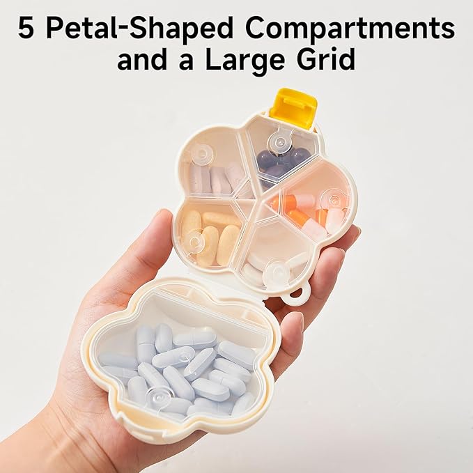2 Pack Small Pill Organizer Travel Pill Case for Purse, 6 Compartment Pill Box with Stickers, Floral Smiley Weekly & Daily Vitamin Medication Organizer(Hot Pink)