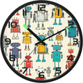 Cute Robots Cartoon Wall Clock with Night Light, Sound Control Clock, Non-Ticking, Battery Operated, Light Up Clocks for Bedroom