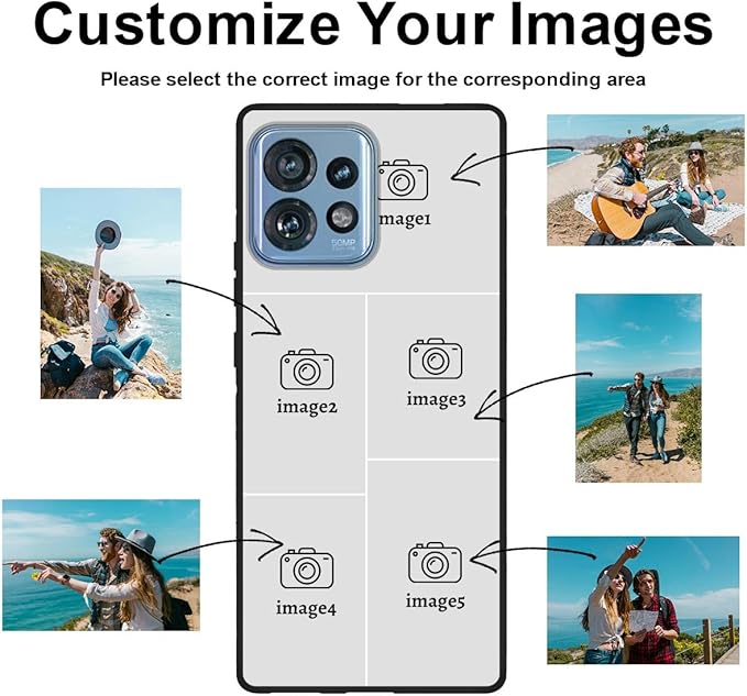 Customized Photo Case for Motorola Moto Edge Plus/Edge+ 2023 6.67 inch, Personalized Collage Design Phone Cover, Custom Picture Black Silicone Soft Slim Rubber Case, Gift for Couple Lover Bestie