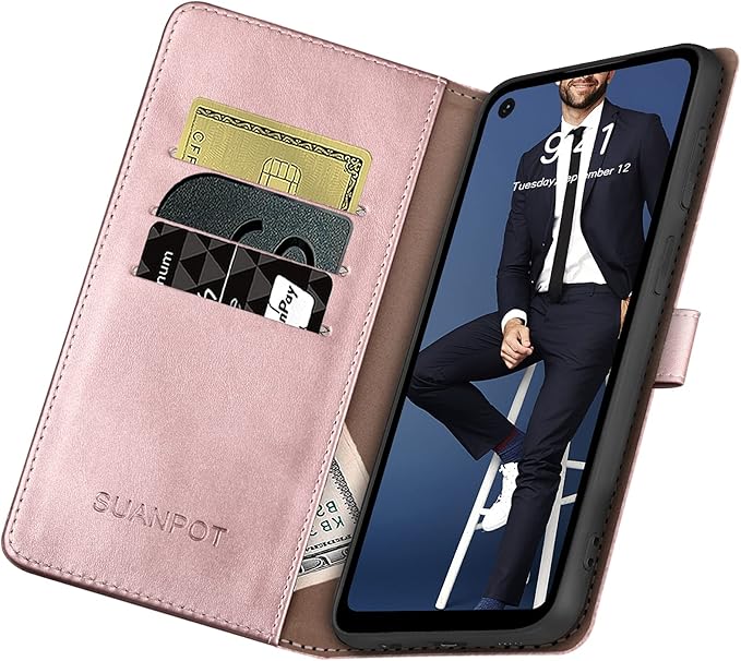 SUANPOT [RFID Blocking for Motorola Moto G Stylus 5G(Non 2022) with Wallet case Credit Card Holder,Flip Book PU Leather Shockproof Cover Cellphone Women Men for Moto G Stylus 5G Phone case(Rose Gold)