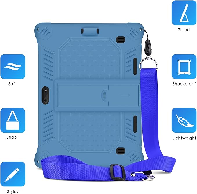 DETUOSI Case for YELLYOUTH 10.1 Tablet, Soft Silicone Lightweight Case Compatible with Dragon Touch Notepad K10, ZONKO 10.1, Beyond Tab 10.1, with Stylus Pen and Shoulder Strap, Dark Blue