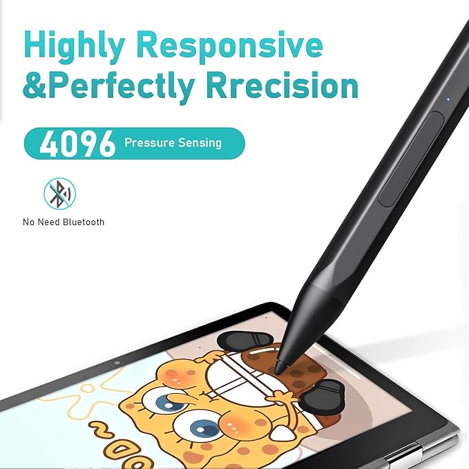 Stylus Pen for HP Envy X360 Pavilion X360 Specter X360 Spectre X2 Envy X2 Rechargeable MPP 2.0 Tilt Active Pen with 4096 Pressure Sensitivity, Palm Rejection, Tpye-c Charge, Black