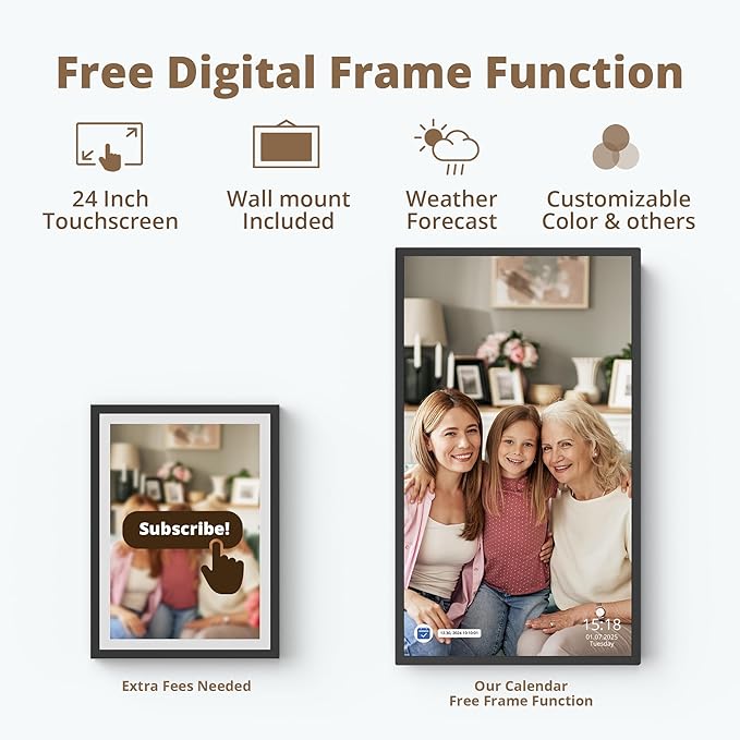 24 inch Digital Calendar Chore Chart – Interactive Touchscreen，Hearth Display Desk Digital Calendar Seamless Scheduling Black