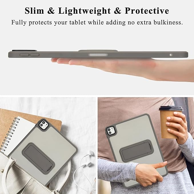 Dteck for iPad Pro 13-inch (M4/M5) 2024/2025 Release Clear Case with Foldable Kickstand, Screen Protector Film, Stylus, Slim Fit Lightweight Protective Thin Transparent Tablet Back Cover Shell, Gray