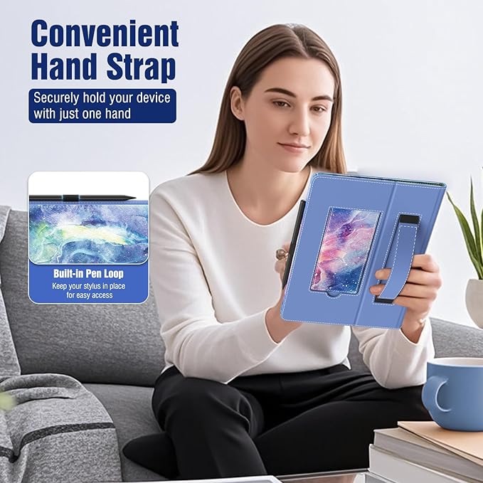 TiMOVO Universal Case for 10.1 Inch Android Tablet with Pen Loop, Lightweight Folding Stand Cover with Hand Strap for All 9.6"-11" Touchscreen Tablet, Dreamy Nebula