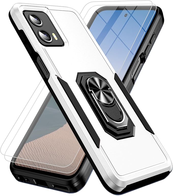 for Moto G 5G 2023 Case (XT 2313) [Not Fit Power/Stylus] [15 FT Military-Grade Drop Protection], Motorola G 5G 2023 Case with 2X Tempered Glass Screen Protector, Case for Moto G 5G 2023 (White)