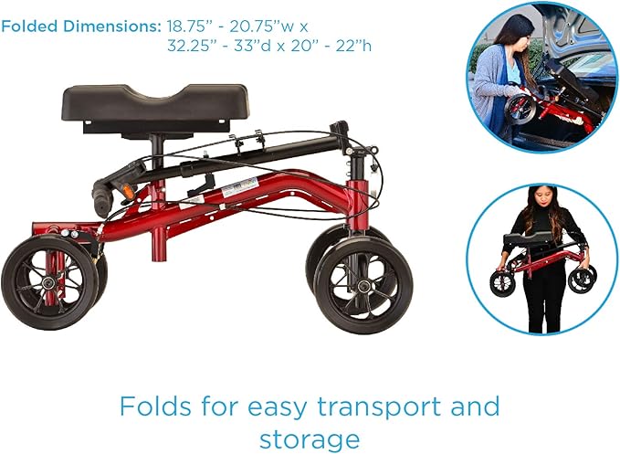 NOVA Medical Products Heavy Duty Knee Scooter, 400 lb Weight Capacity, Red