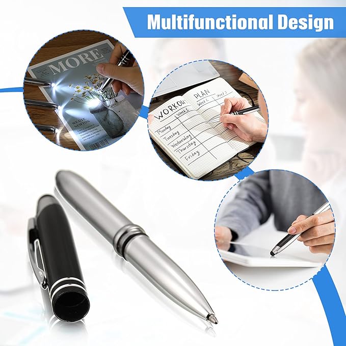 Zonon 15 Pieces 3 in 1 Ballpoint Pen with LED Flashlight and Stylus Tip Multi-Function Capacitive Pen, 1.0 mm Black Ink Metal Ballpoint for Touch Screens Nurse Teacher Gifts(Delicate Colors)