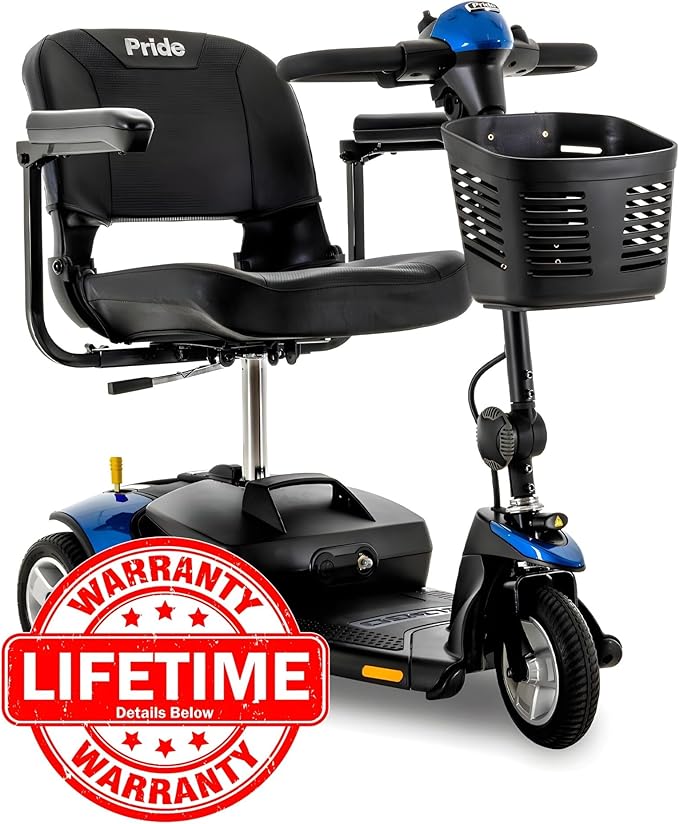 Pride Mobility Go Go Elite Traveller 3-Wheel Scooter - Travel Mobility for Adults, 18 Ah Battery, 300 Lbs Weight Capacity, Blue, Seat Dimensions - 17" W x 17" D - SC40E-18AH